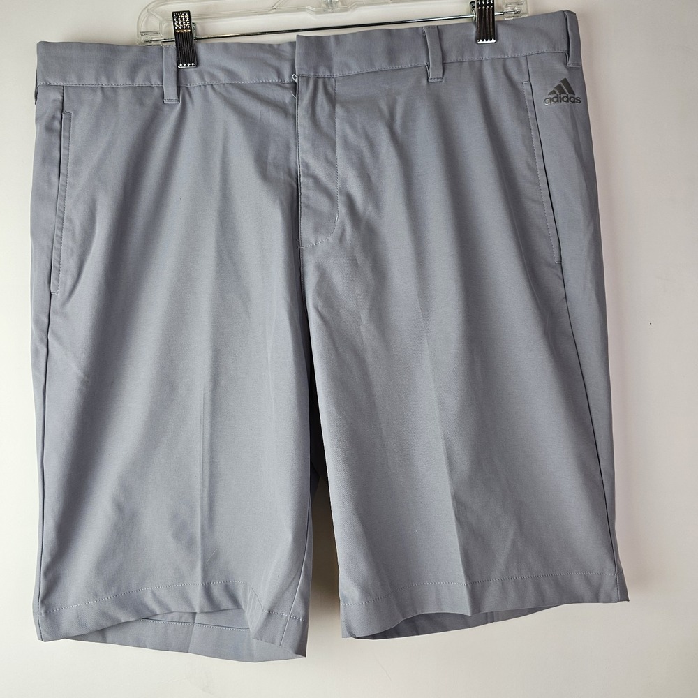Adidas Shorts Mens 38 Gray Chino Pleated Stretch Golf Golfer 3 Stripe Activewear